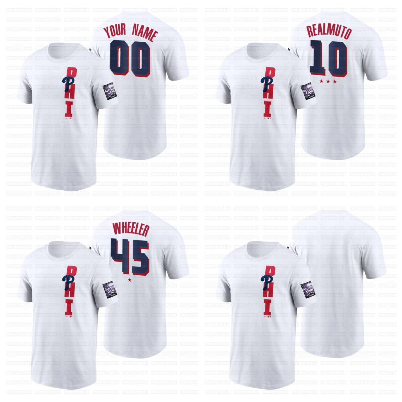 

Philadelphia Harper 2021 All-Star Game T-Shirt Jerseys Rhys Hoskins JT Realmuto Didi Gregorius Zack Wheeler Andrew Jean Segura Odubel Herrera Kingery, White womens s-2xl