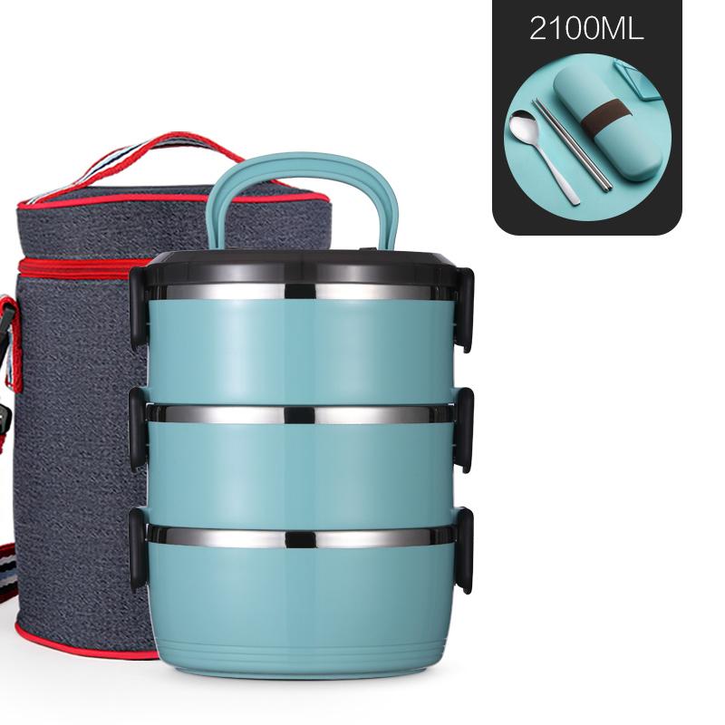 

Dinnerware Sets 2-4 Layers 304 Stainless Steel Lunch Box Stackable Leakproof Insulated Bento Outdoor Portable Storage Container Set, 2 layer blue