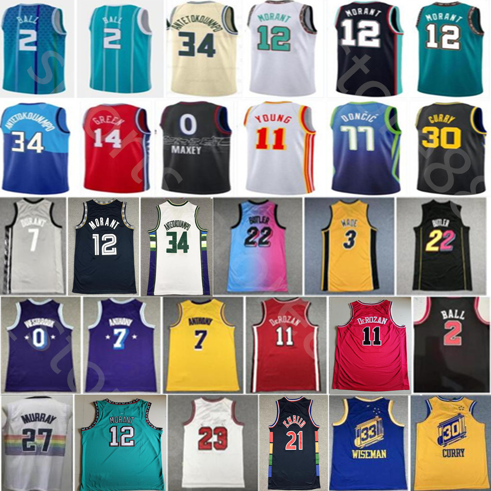 

Basketball Ja Morant Jersey Stephen Curry LaMelo Ball Lillard Trae Young Zach LaVine Devin Booker Kevin Durant Luka Doncic Antetokounmpo Joel Embiid Harden 75th, Colour 4