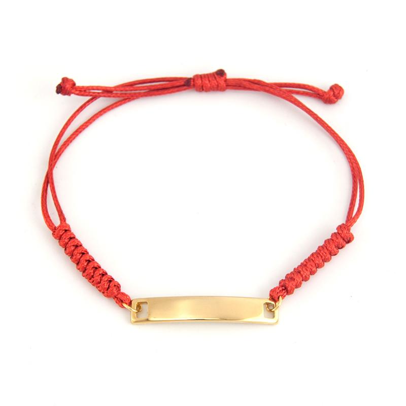 

Charm Bracelets Women Men Knot Cord String Rope Adjustable Black Red Bracelet Stainless Steel Bended ID Bar For DIY Print, Golden;silver