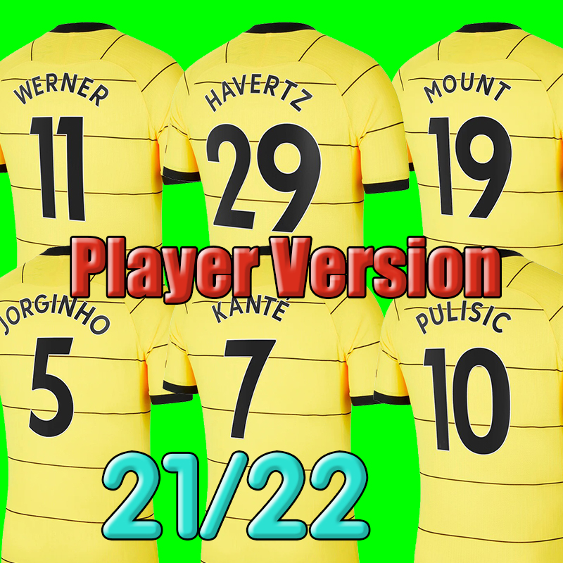 

#10 PULISIC Player Version Away Yellow Soccer Jerseys 2021/2022 Men #11 WERNER soccer shirt 21/22 #7 KANTE #19 MOUNT #29 HAVERTZ Football uniforms Customized On Sale, Away no patch