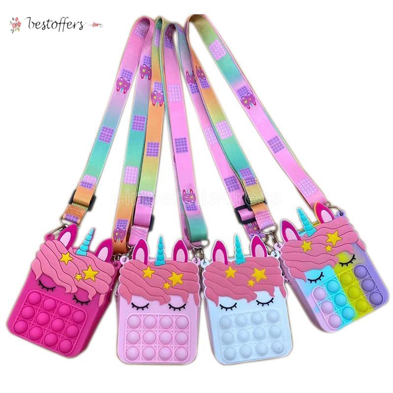 

Fidget Sensory Bubble Bretelle Shoulder Bag Cellphone Straps Finger Push Phone Pouch Case Change Coin Purse Decompression Unicorn Toys Tiktok DHL Fast BT27
