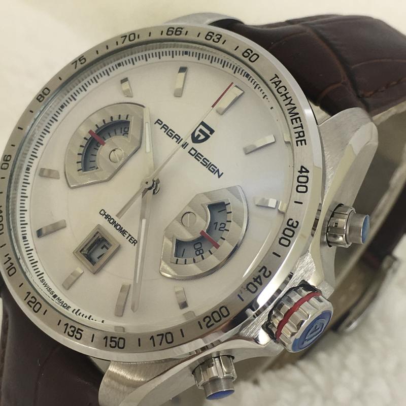 Pagani Design Chronograph Men Watch Silver Stainless Steel Case Brwon Leather Strap Quartz Waterproof Sports Male Wrist Wristwatches-image-688073634
