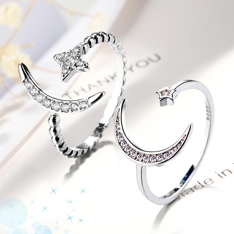 

Todorova Fashion Moon Star Open Adjustable Finger Rings For Women Girls Zircon Crystal Ring Wedding Engagement Jewelry Cluster