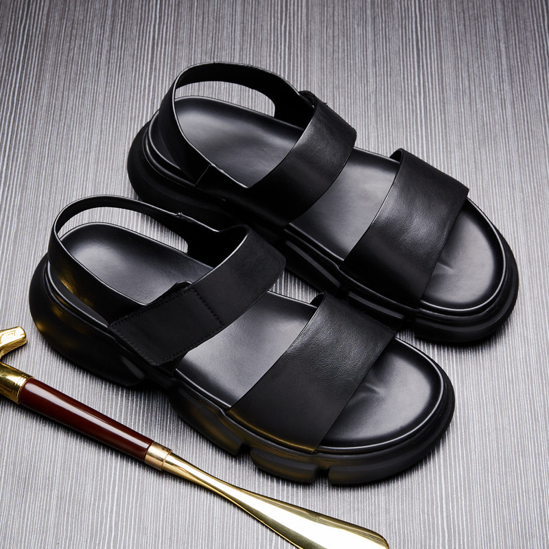 

Slippers Puwei leather sandals men's trendy top summer thick soled beach shoes 5ZEQ, 1# shoe box