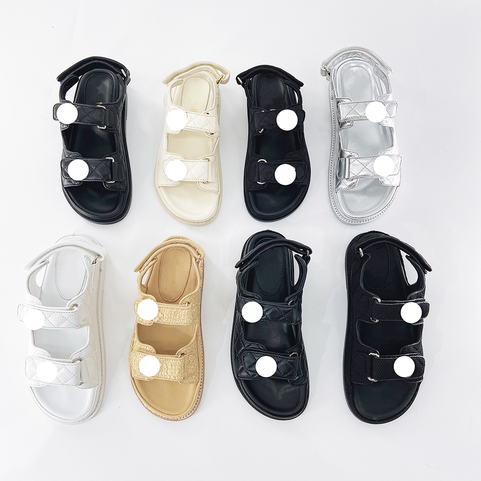 

Fast high quality designer luxury women's sandals 100% leather round head flat for casual exterior wear summer 2021 size 35-41, Black