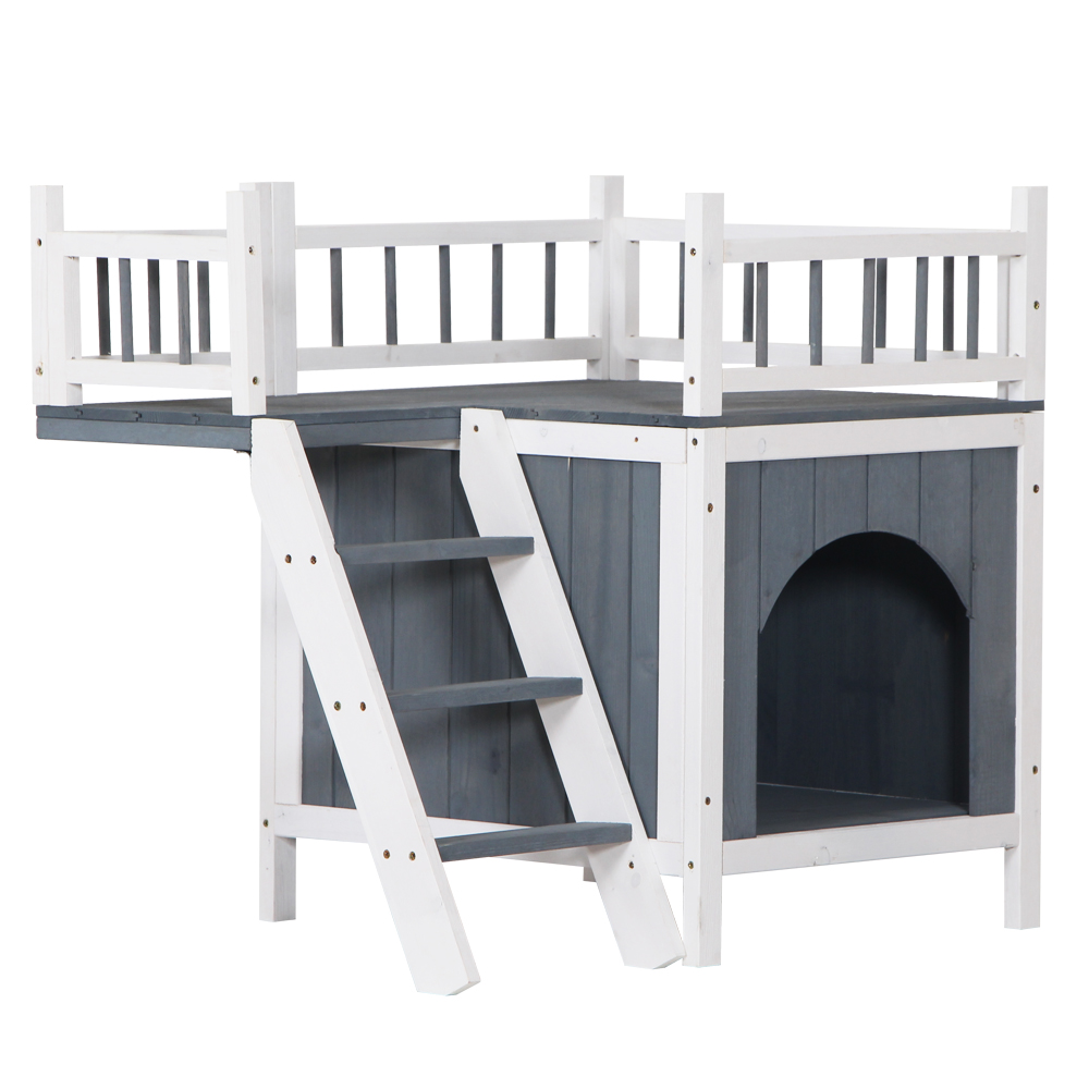 

Pet Wooden Living House Kennel 2 Layers 73*53*66 cm Cat Furniture Scratchers Wood Color Indoor Outdoor Ship from USA