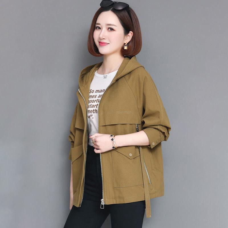 

Women's Trench Coats Spring Autumn Coat Hooded Jacket Long Sleeve Basic Jackets Ladies Casual Windbreaker Outerwear Plus Size Loose Tops, Khaki