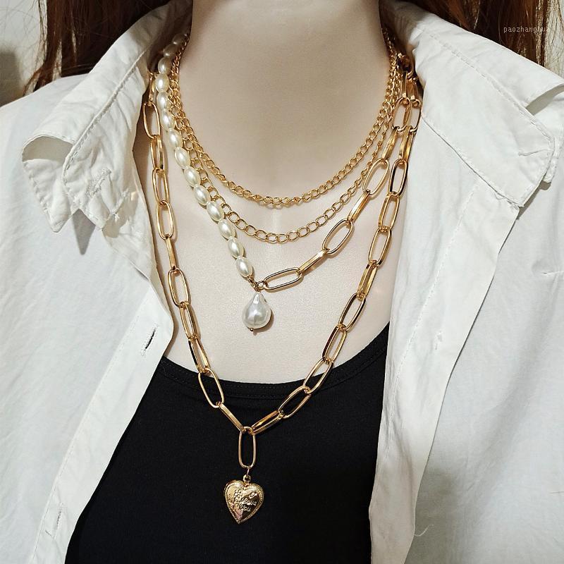 

Multilayer Fashion Imitation Pearl Choker Necklace Gold Color Statement Party Gift Heart Pendant Necklaces Chain Jewelry Chains, Silver