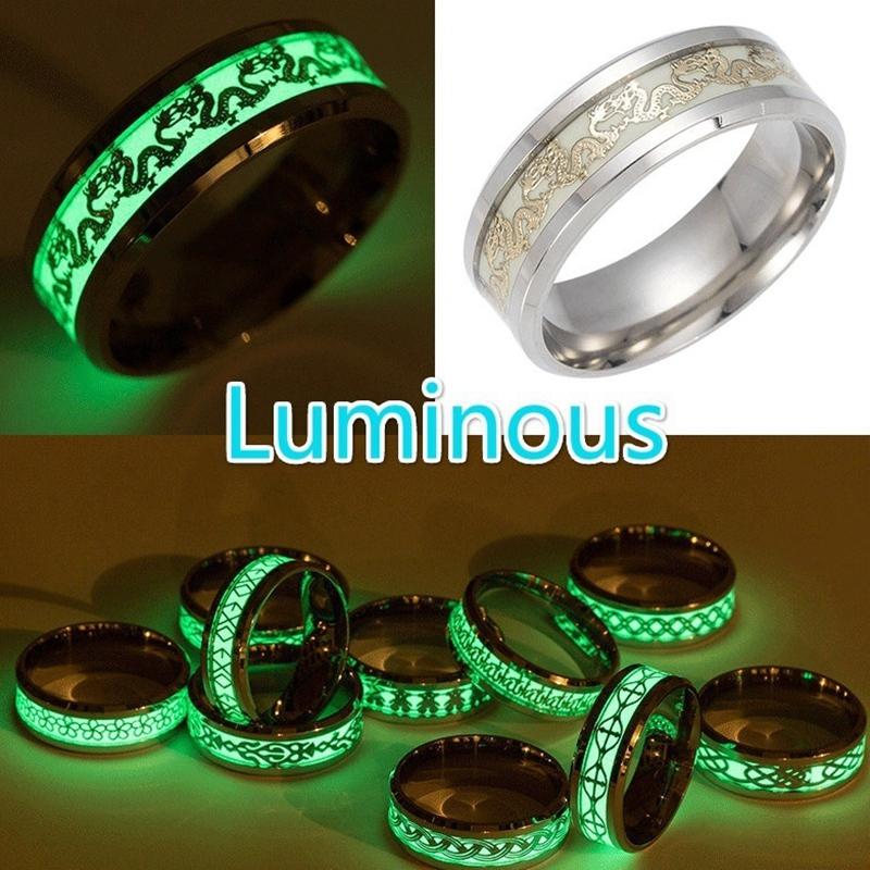 

Cluster Rings Fashion Luminous Dragon Wedding Stainless For Men Women Jewelry Romantic Valentine's Day Anniversary Gift Couple