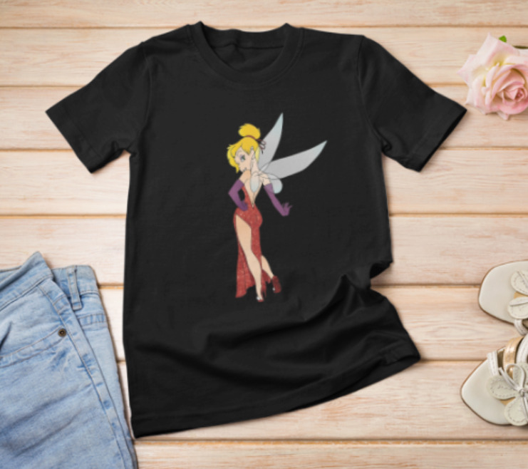 

R1 Sexy Bling Jessica Rabbit Fairy Peter Pan Mashup Black T-shirt, White;black