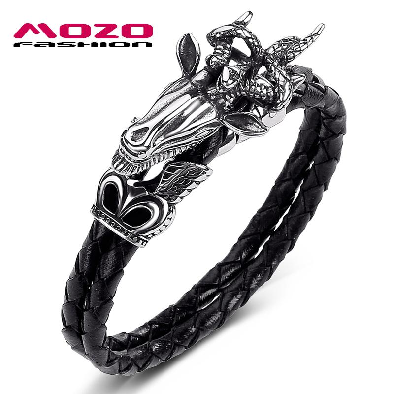 

Drop Men Jewelry Genuine Leather Bracelet High Quality Bangles Punk King Of Beasts Sheep Gifts 551 Charm Bracelets