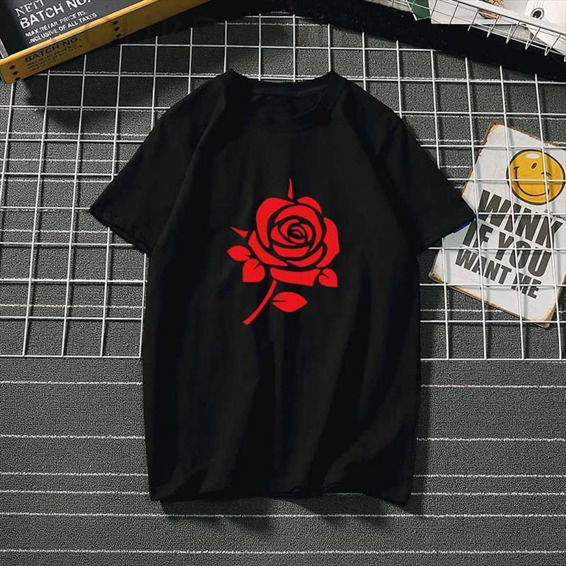 

red rose and women fashion mens t shirt womens cotton clothes summer ladies for flower ulzzang tee female black, White;black