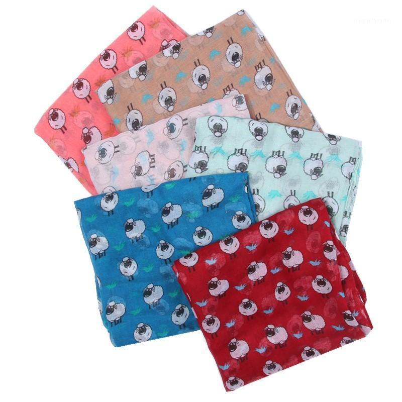 

Scarves 2021 Women Viscose Sheep Long Scarf Lovely Flower Print Loop Female Goat Infinity Shawl Stripe Animal Wrap