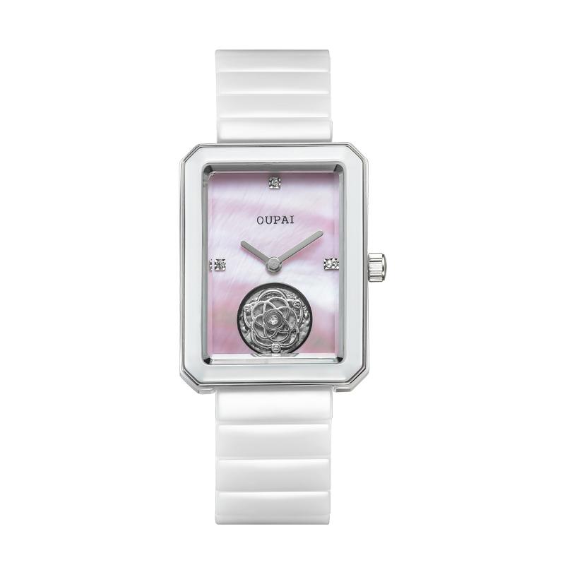 

Wristwatches OUPAI Genuine Ceramic Quartz Watch Lady Watches Women Luxury Antique Stylish Square Dress Relogio Feminino Montre Femme, Golden camellia80036