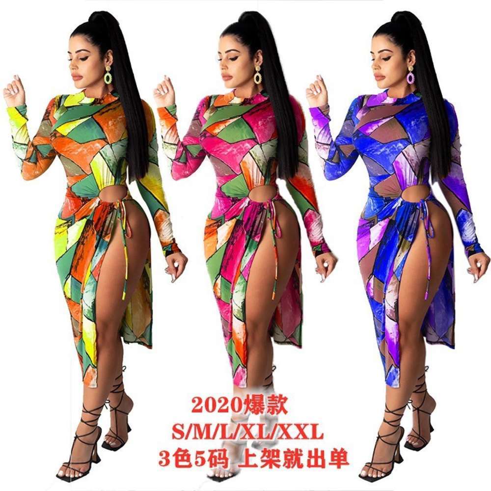 

Casual Dresses M1027 women' sexy tie dye long sleeve drs, Blue