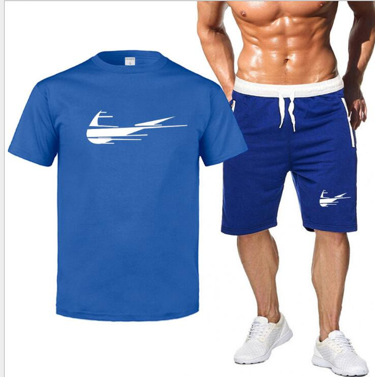 

Mens Two Piece Sets Top Shorts Sweatsuit Men Tracksuit Training Sportwear Man Tee Shirt Summer Clothing Plus Size S-2XL, Gray