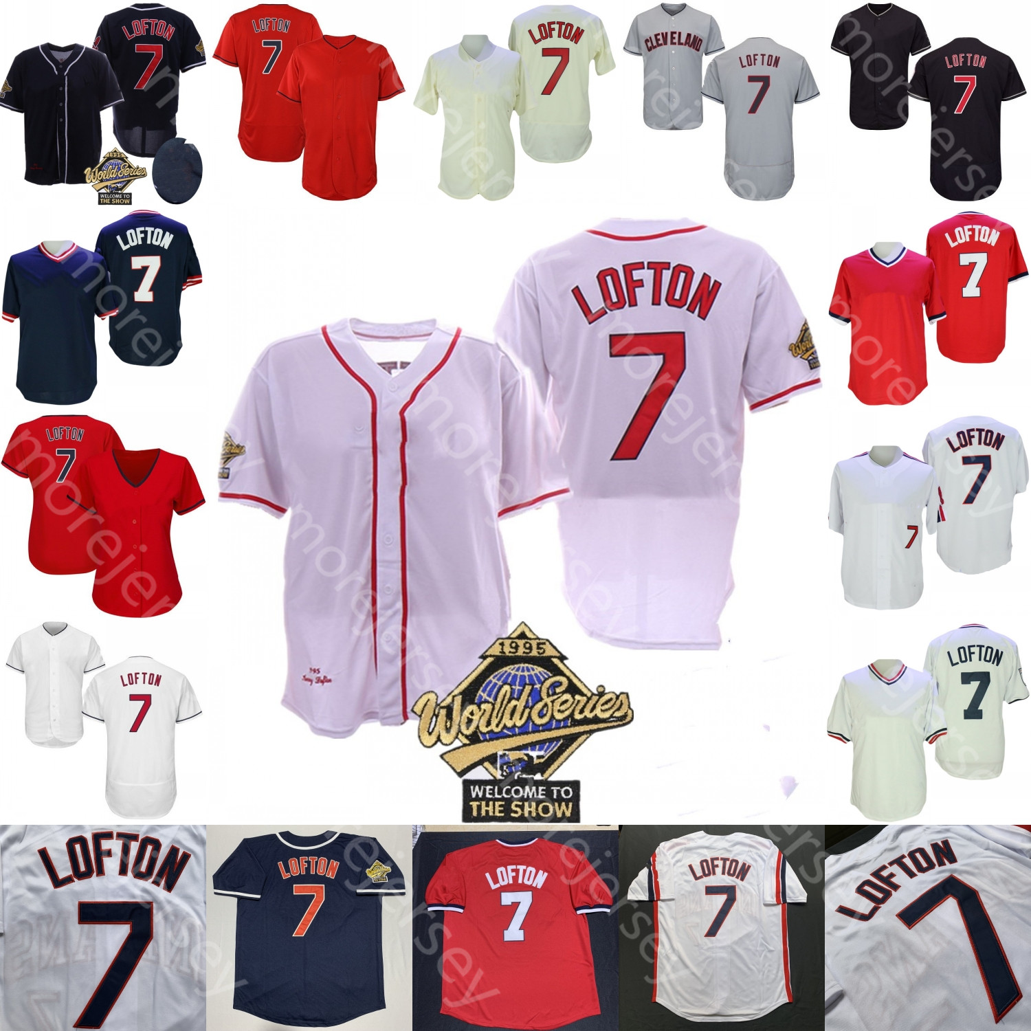 

Kenny Lofton Jersey 1995 WS Dark Blue White Button Turn Back Salute to Service Cream Grey Red Navy Player Pullover Size S-3XL All Stitched