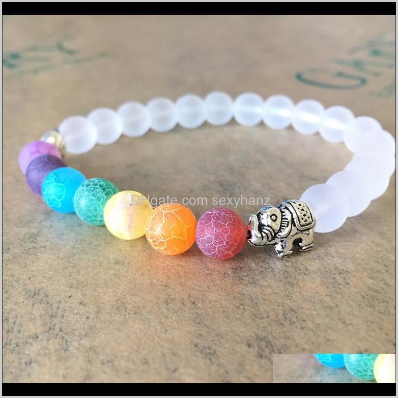 

Beaded Strands 8Mm White Frosted Matte Elephant Friendship Bracelet Handmade 7Colour Chakra String Energy Yoga Buddha Beads Hand Chain V1Gvd