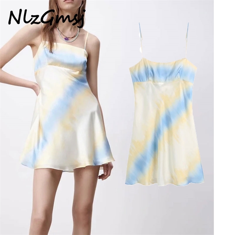 

Dres Mini es Casual Satin Tie Dye Sexy Backless Strap Beach Holiday 04 210628, As picture
