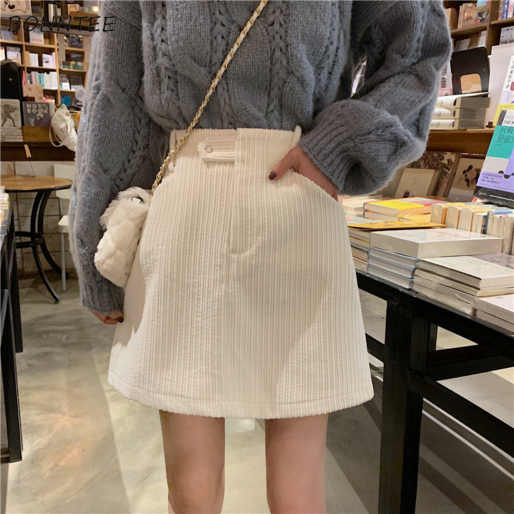 

Skirts Womens Adjustable High Waist Corduroy Pockets Females Mini Skirt Solid Chic Trendy Casual Elegant Comfortable Leisure New, Beige