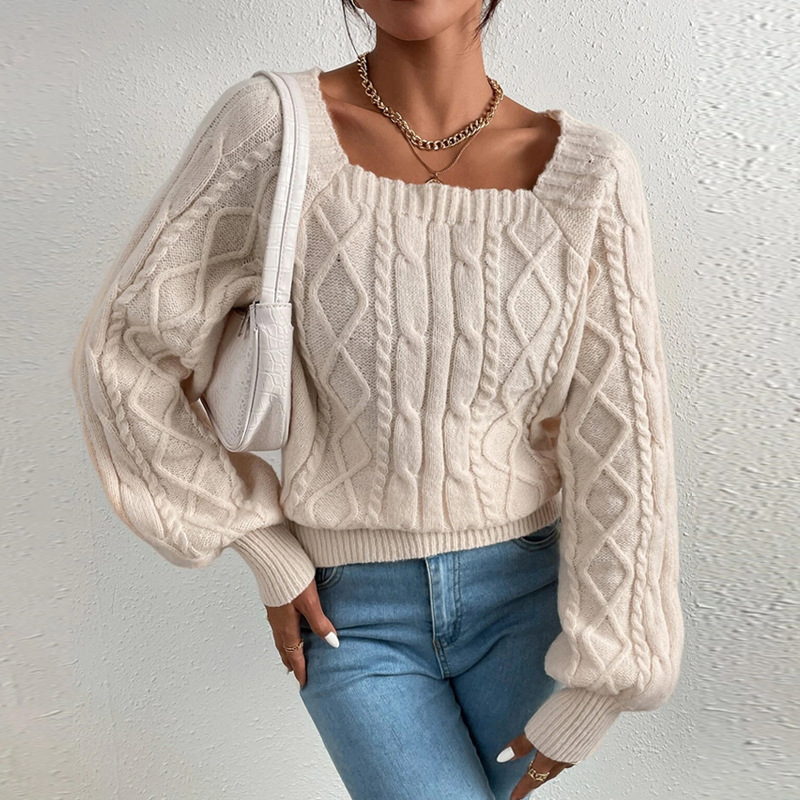 

Women's Sweater Pullover Jumper Knitted Solid Color Stylish Basic Casual Long Sleeve Sweater Cardigans Square Neck Fall Winter Beige, White;black