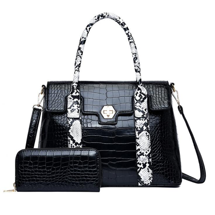 

wholesale women bag elegant large-capacity embossed two-piece womens handbag street fashion color matching Serpentine handbags large Alligator shoulder bags, Brown