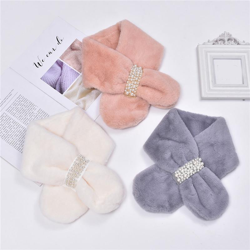 

Scarves Soft Designer Pearl Faux Fur Scarf Women Winter Fashion Thick Warm Neck Collar 2021 Ladies Foulards Girl Accessories, Blue;gray