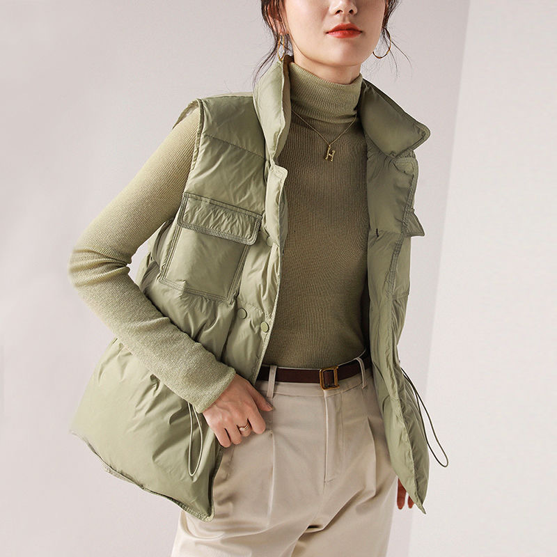 

leather Women Fashion Female High Quality White Duck Down Vest Warm, Black