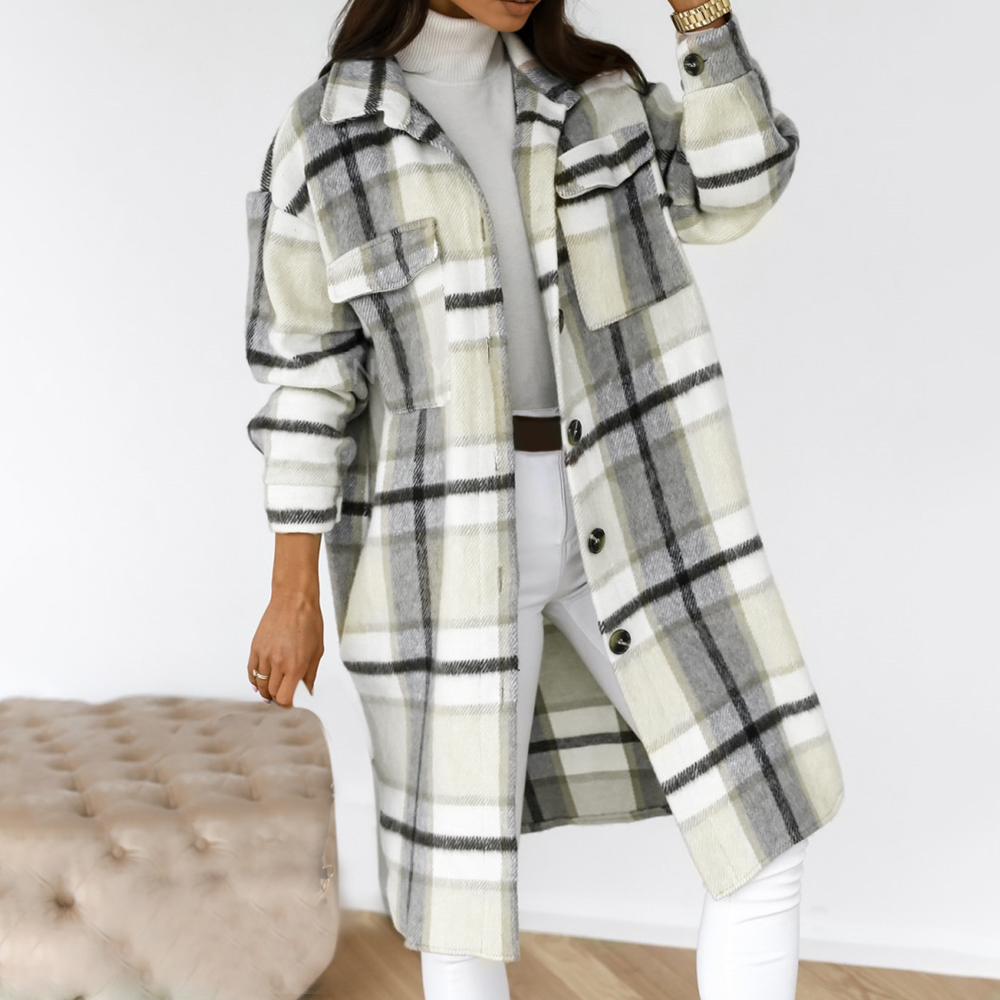 

Winter Checked Women Jacket Down Overcoat Warm Plaid Long Coat Oversize Thick Woolen Blends Female Streetwear, Style f khaki