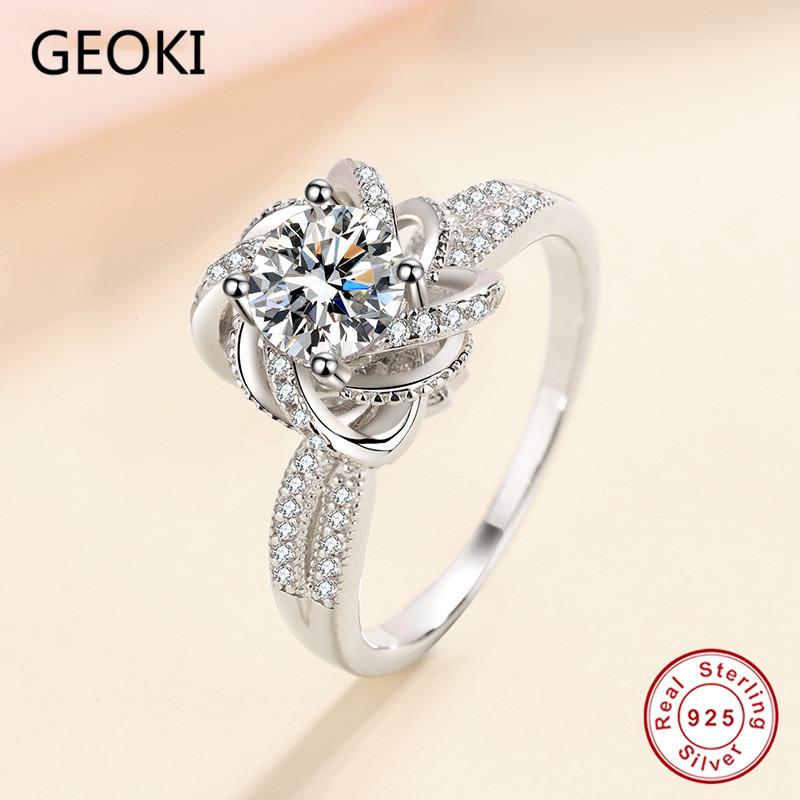 

Cluster Rings Geoki 925 Sterling Silver 1-2 Ct Pefect Rose Cut D Color VVS1 Passsed Diamond Test Moissanite Ring Luxury Engagement Jewelry, Golden;silver