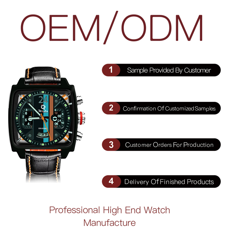 

Luxury Men's Automatic Mechanical Watch REQUIN Monaco-24 Square Black Stainless Steel Case Full Working Subdial Calendar BANG Leather Strap 45 mm, Multi-color