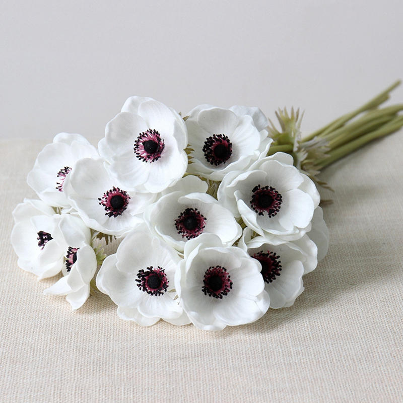 

Real Touch Artificial Anemone Silk Flores Artificiales Flowers For Wedding Holding Fake Home Garden Decorative Wreath, White