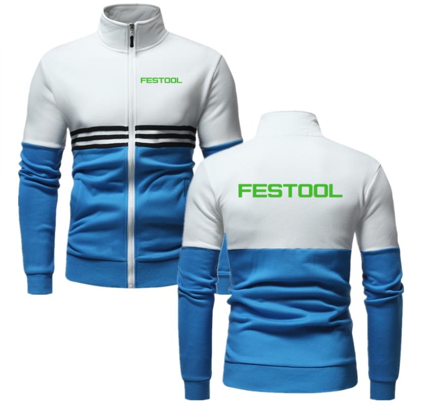 

Men's Jackets Men Brand Clothing Put Together Jacket FESTOOL Logo Print Spring Autumn Stand Collar Casual Long Sleeve Zipper Cardigan, Black;brown