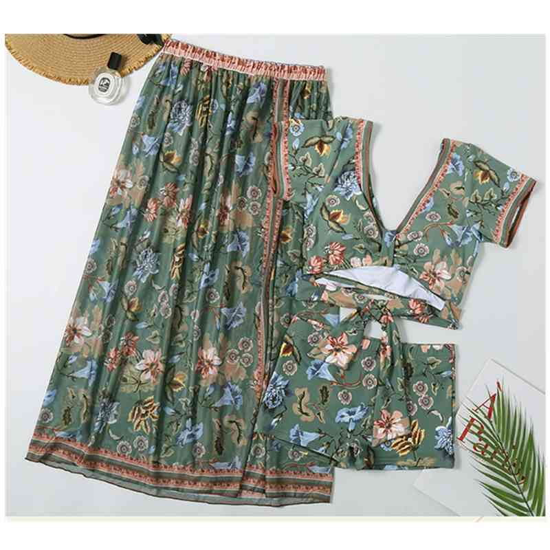 swimwear three piece green swimsuit biquini skirt women&#039;s Ladies bikini pushup 3pcs Padded Bra Set Bandage-image-679243191