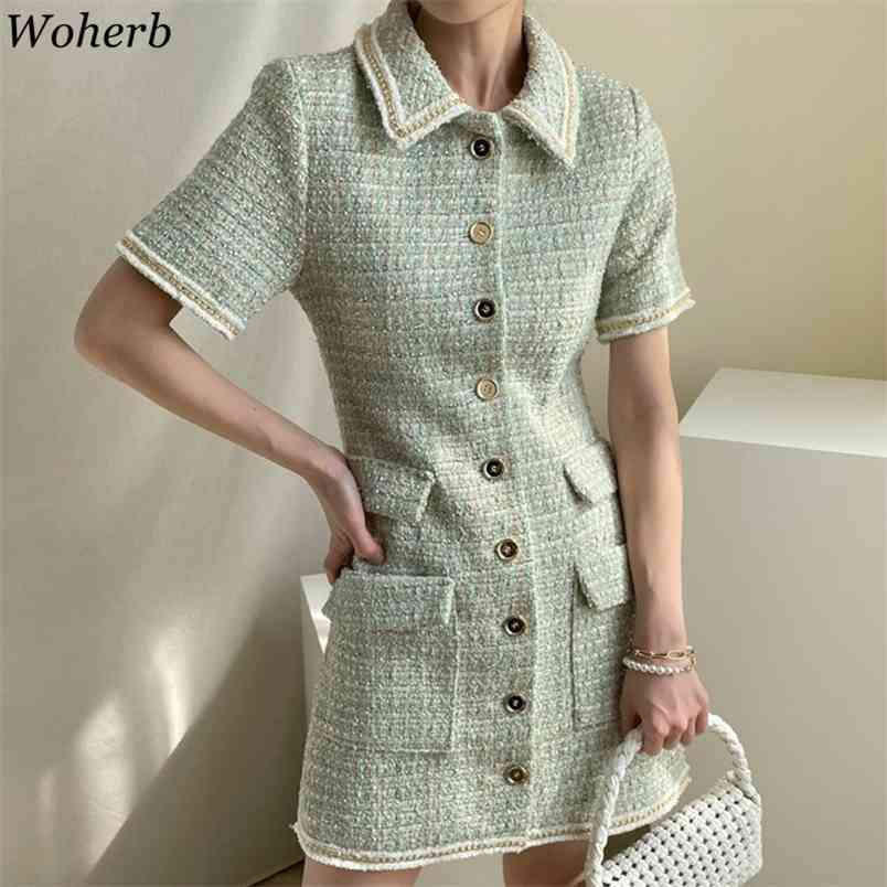 

Dresses Women Office Lady Korean Chic Temperament Dress Single-breasted Robe Big Pockets Mini Bodycon Vestidos Mujer 210519, Red