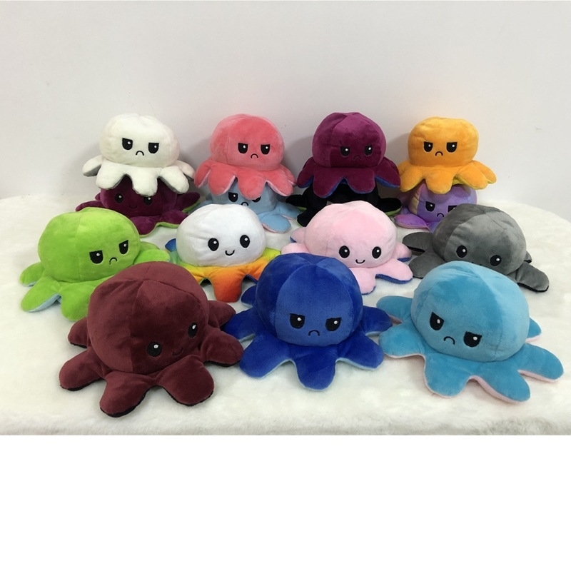 

plush toy sided inverted doll reversible Octopus, Blue to pink