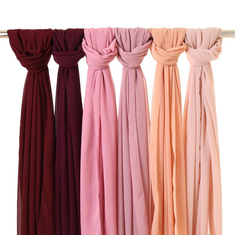 

Scarves 2021 Women Plain Lace Chain Bubble Chiffon Instant Hijab Shawl Lady High Quality Wrap Headband Bufandas Muslim Snood 180*70Cm