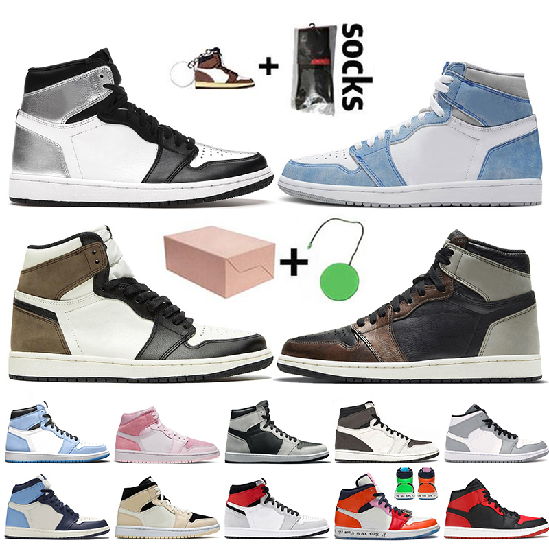 

2021 Fashion With Box Jumpman 1 1s Women Mens Basketball Shoes Retro Silver Toe High OG Hyper Royal Trainers Sneakers Dark Mocha Patina, Item3 mid barely orange 36-46