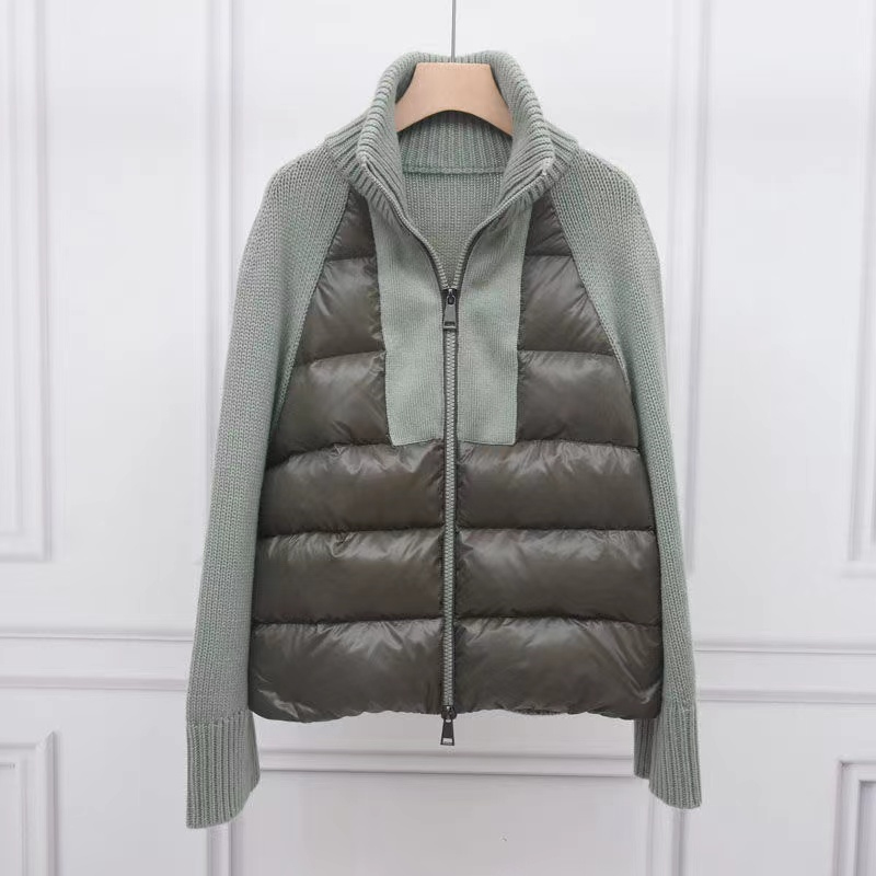 

21SS Women' Jackets Fashion Knitted Stitched Bread Suit Solid Color Zipper Pocket Stand Collar Women Wear Coats
