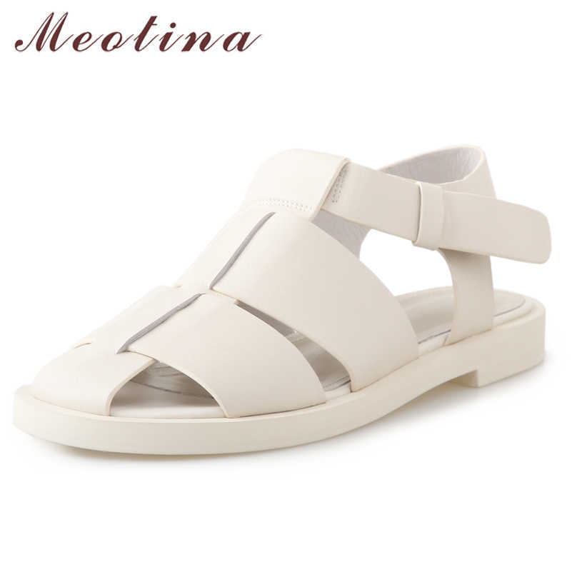 

Meotina Gladiator Shoes Women Genuine Leather Sandals Flat Buckle Sandals Round Toe Cow Leather Ladies Footwear Summer White 40 210608, Red