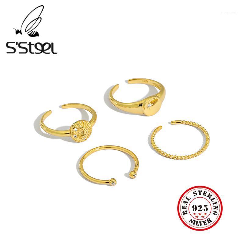 

Cluster Rings S'STEEL Zircon Ring 925 Sterling Silver For Women Korean Minimalist Gold Opening Adjustable Bague Femme Argent Jewellery1