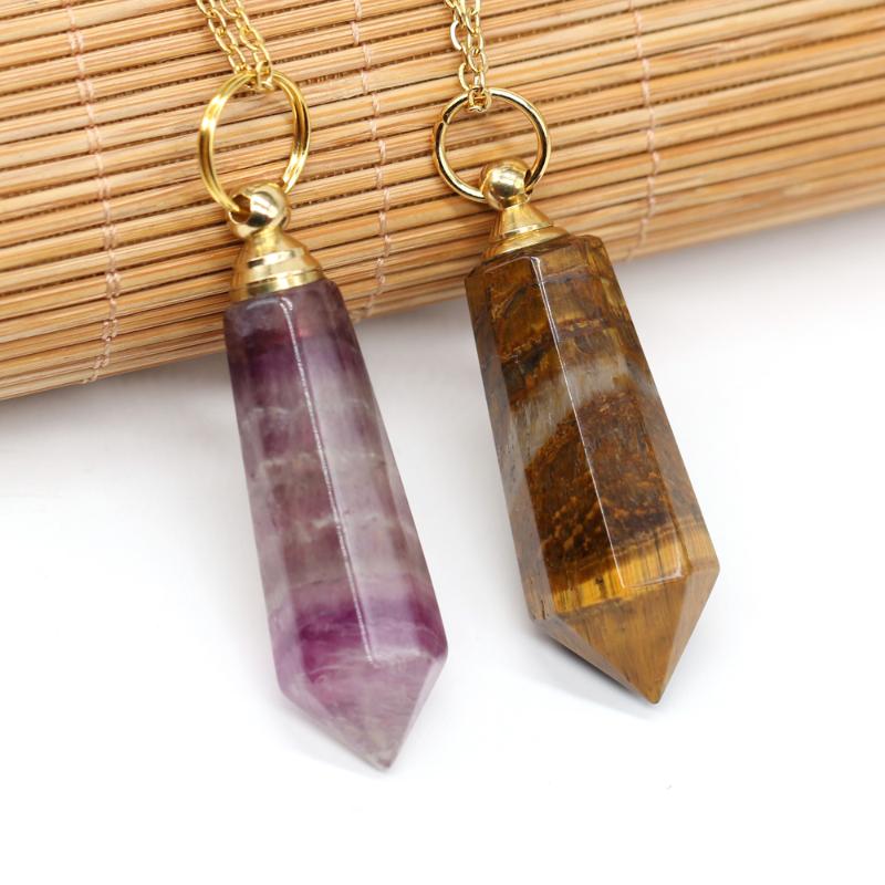 

Pendant Necklaces Natural Perfume Bottle Crystal Stone Necklace Tiger Eye Amethysts Essential Oil Diffuser Charm Copper Chain Jewelry Gift