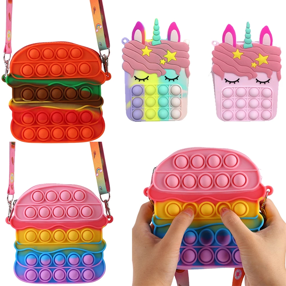 

New Fidget Toy Sensory Silicone Push Bubble Decompression Stationery Storage Bag Kids Adults Coin Purse Cartoon Shaped