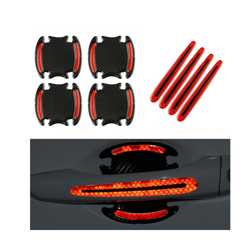 

Car Red Reflective Sticker Door Handle Door Bowl Protection Guards Trim Stickers Universal Reflective Warning Anti Collision Scratches Protector, 1 set