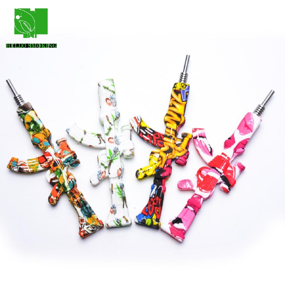

6.3 Inch Smoking Water transfer printing AK47 silicone nectar collector Hookah sillicone pipe with stainsteel tip