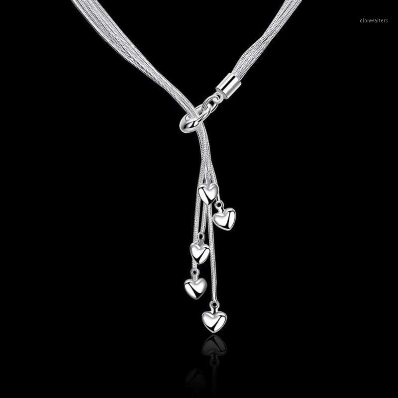 

Chains 925 Sterling Silver Necklace For Women Fine Jewelry 18 Inch Wild Charm Five Heart Fashion Wedding Party Christmas Gifts
