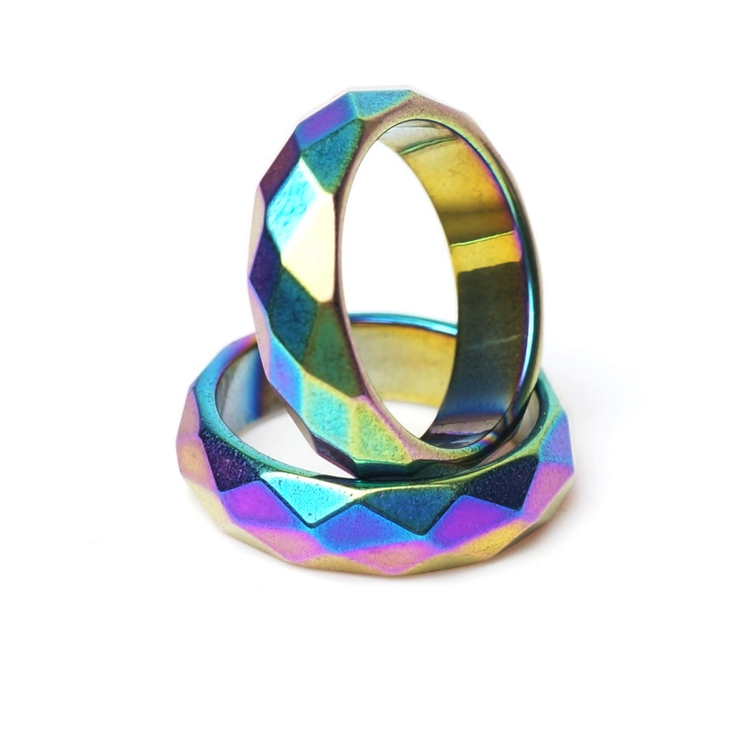

Anneaux d'hématite à facettes en gros Rainbow Magnetic US Taille 6 7 8 9 10 11 12