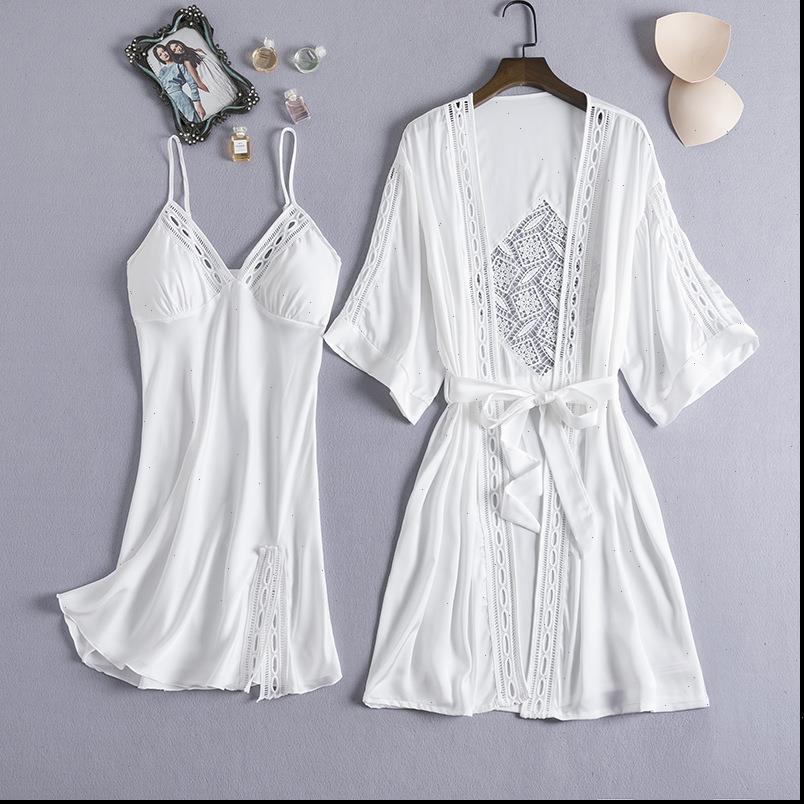 Sexy Lace Silk Robe amp Womens Sleepwears Gown Set Pajamas Sleep Dress Bathrobe 2 Piece Bridesmaid Wedding Sleepwear-image-699205499