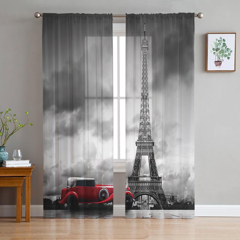 

Curtain & Drapes Paris Eiffel Tower With Red Car Window Curtains Bedroom Modern Drape Sheer Tulle Valances Living Room Kitchen Voile, As pic